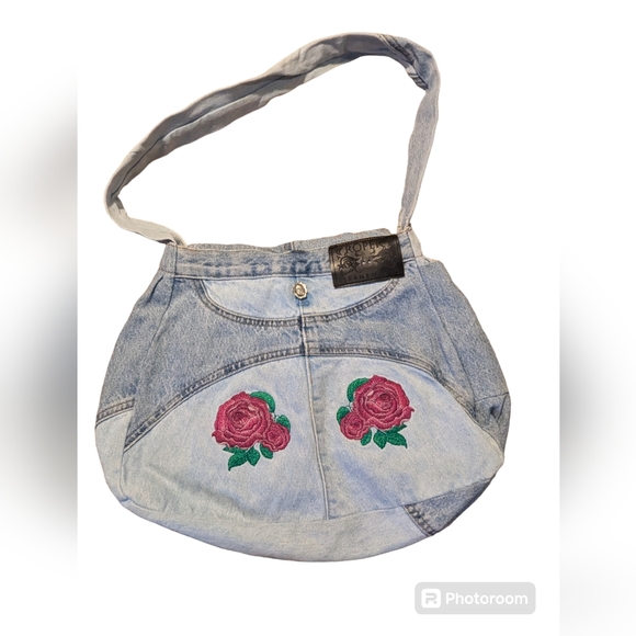 DIANNE Upcycled Denim ~ Tote, Purse, Handbag, 13"tall X 17"wide, Floral Lining - Picture 2 of 6